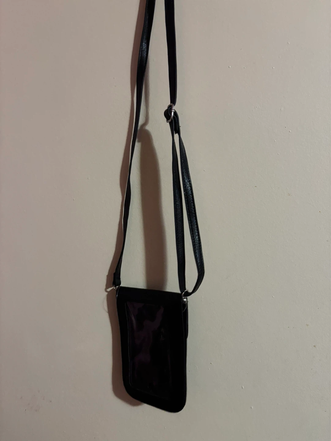 Black Faux Leather Phone Sling Bag with Clear Window - photo 3