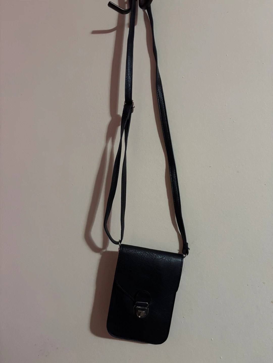 Black Faux Leather Phone Sling Bag with Clear Window - photo 4