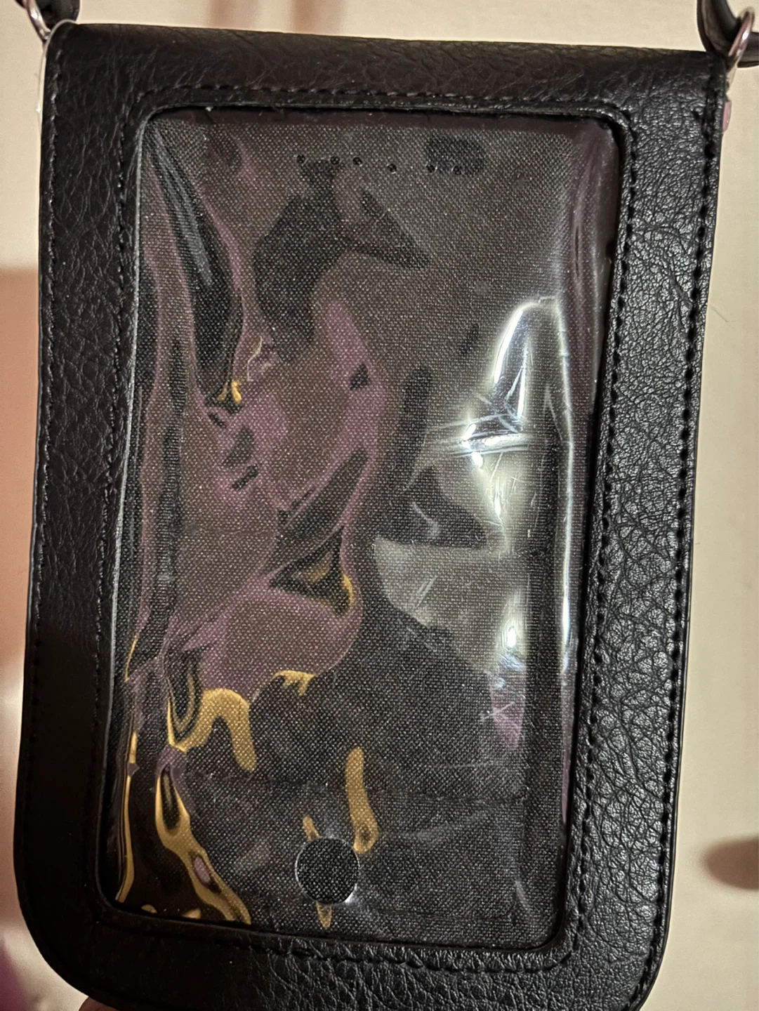 Black Faux Leather Phone Sling Bag with Clear Window - photo 2