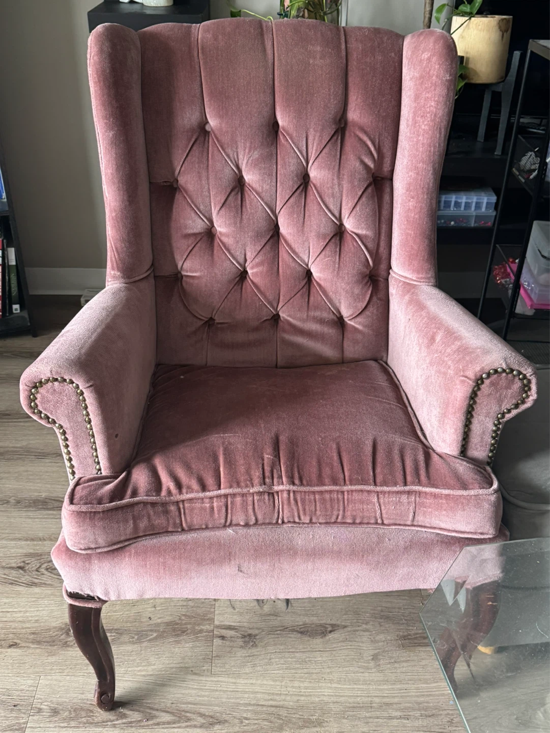 Pink Velvet Wingback Armchair