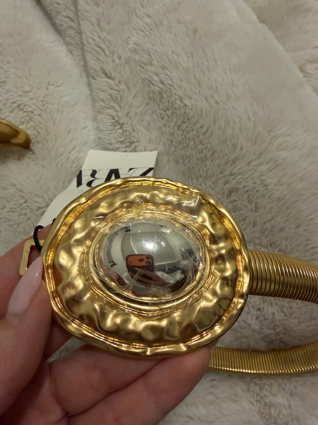 Zara Gold Tone Stretch Belt with Double Oval Buckle - photo 4
