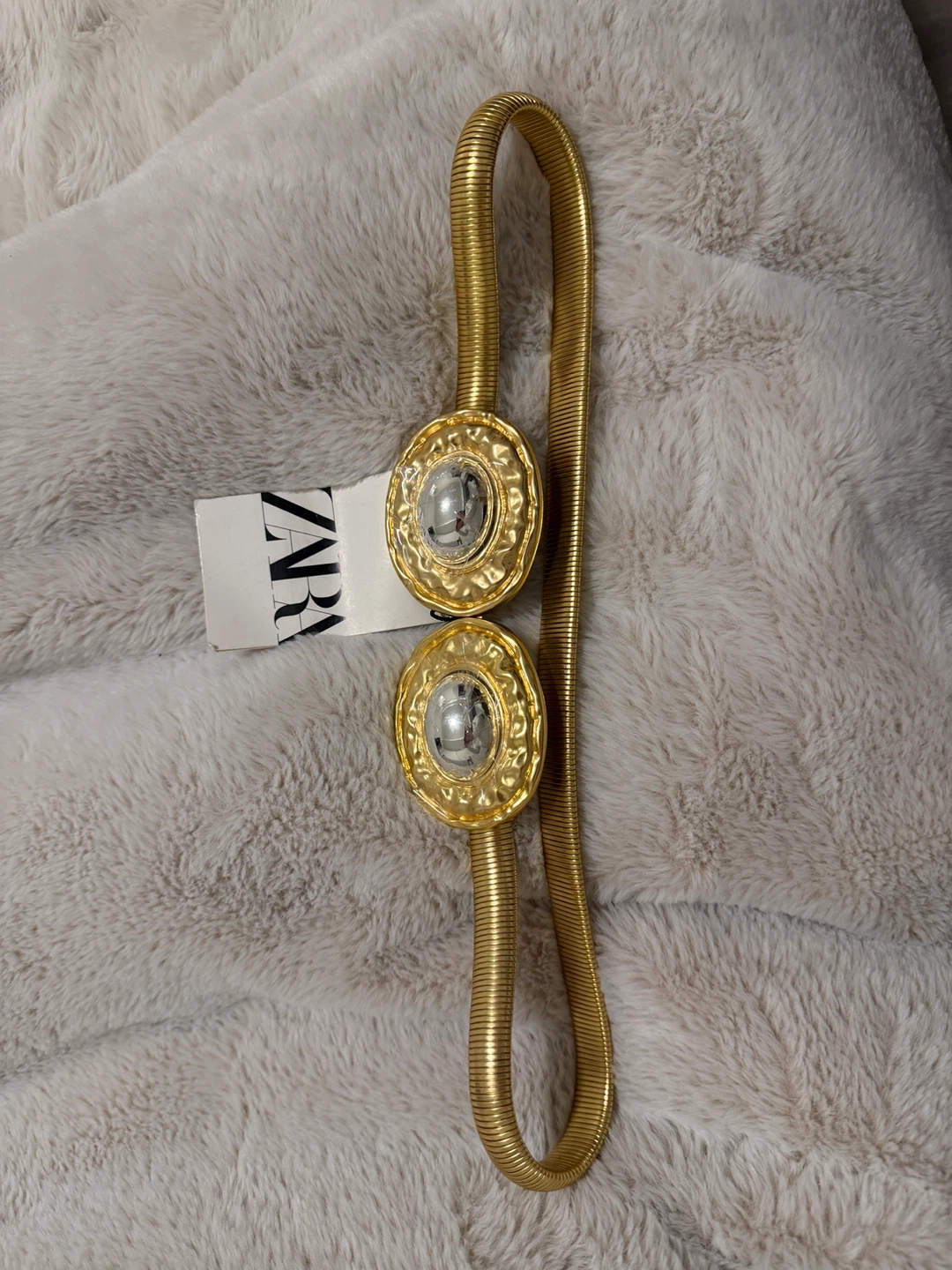 Zara Gold Tone Stretch Belt with Double Oval Buckle