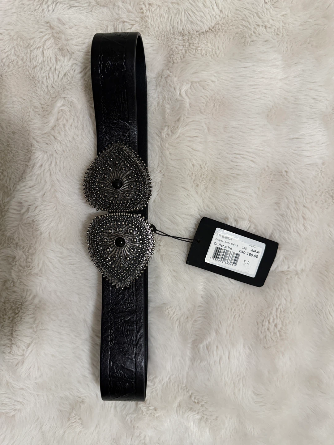 The Kooples Black Leather Belt with Heart Buckle
