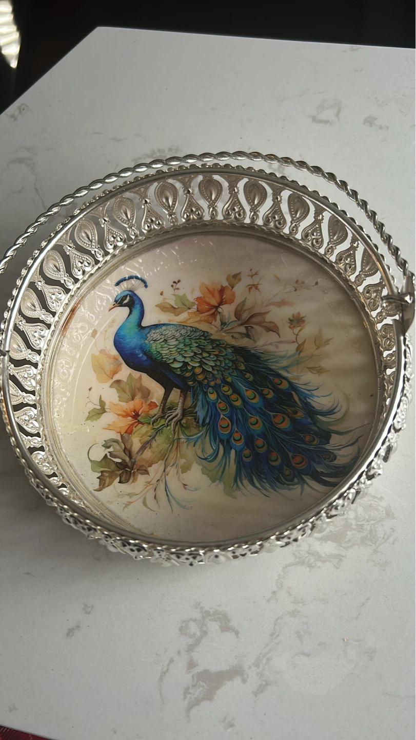 Decorative Tray with Peacock Design
