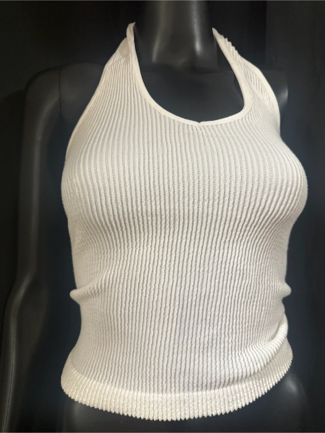 White Ribbed Halter Tank Top