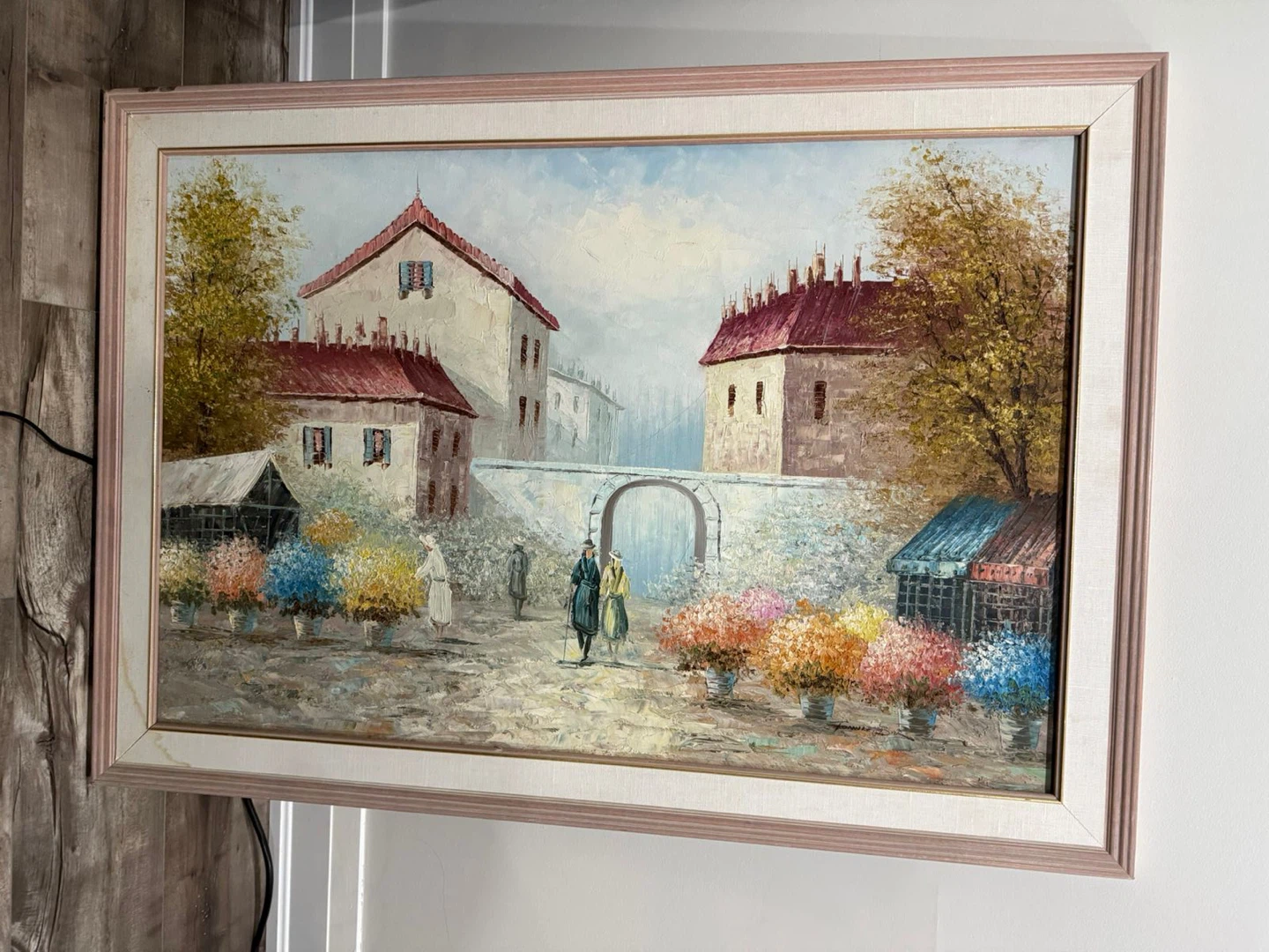 Framed Oil Painting of European Village Scene