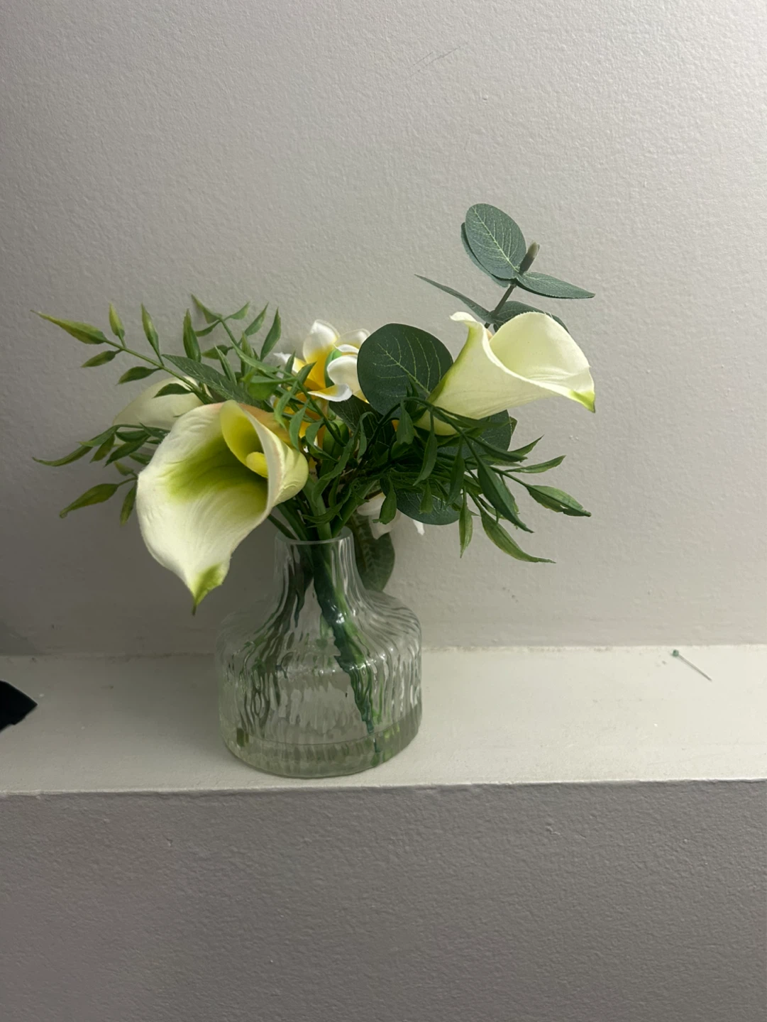 Artificial Calla Lily and Eucalyptus Arrangement in Glass Vase