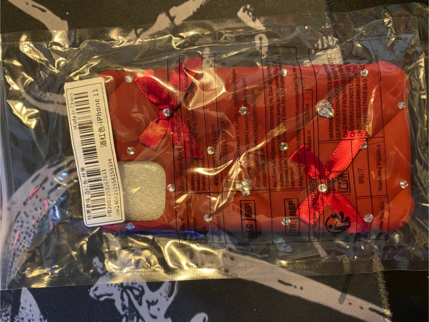 iPhone 11 Case Red Quilted Rhinestone and Bow - photo 2
