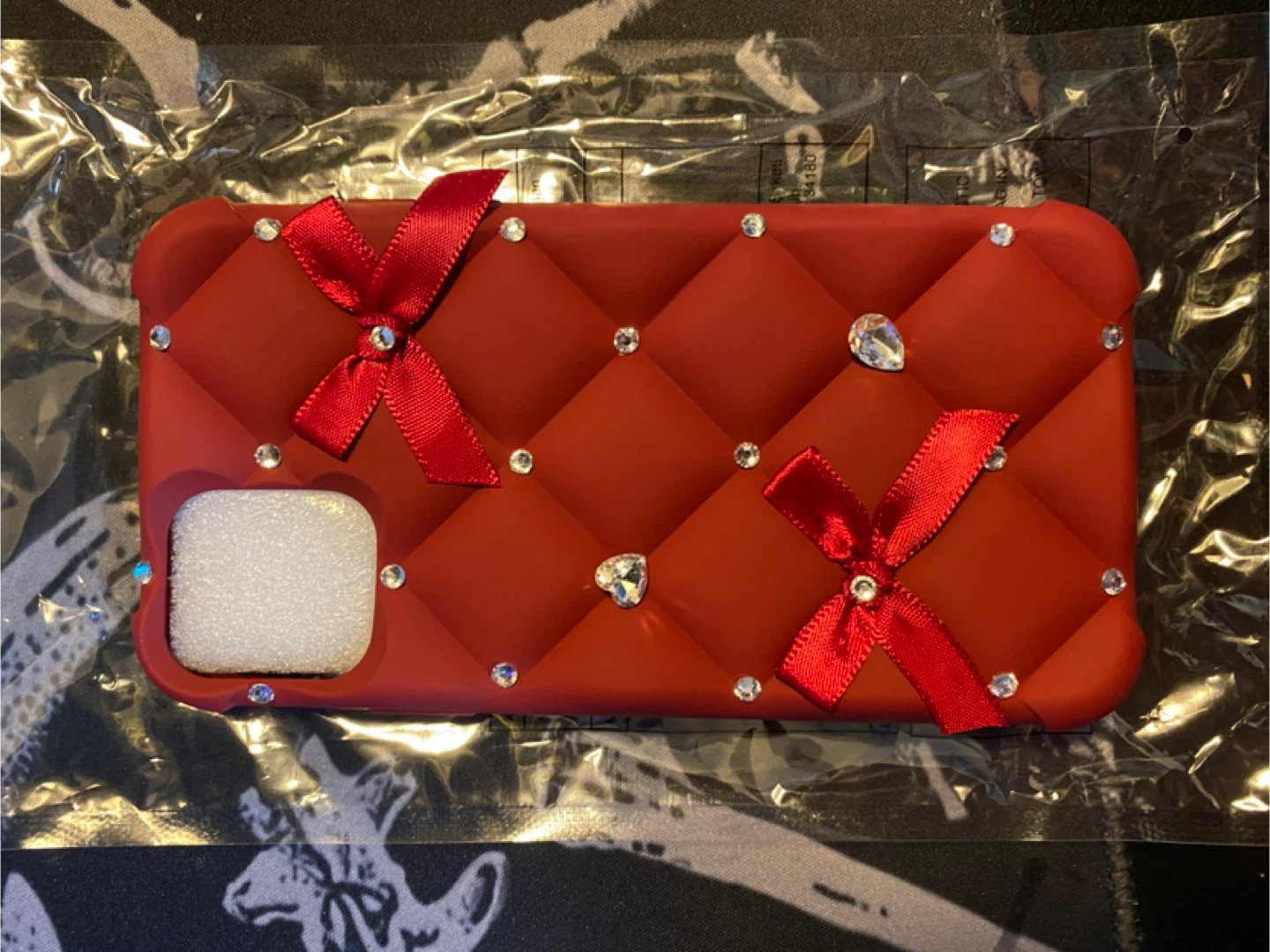 iPhone 11 Case Red Quilted Rhinestone and Bow