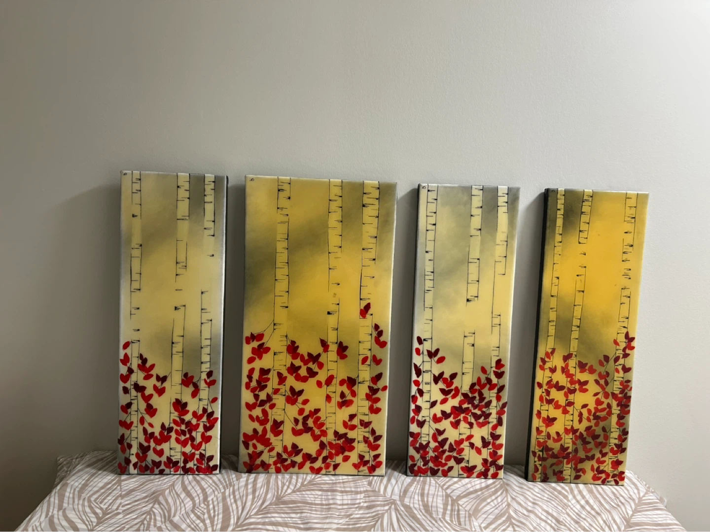 Set of 4 Birch Tree & Red Leaf Canvas Wall Art Panels - photo 3