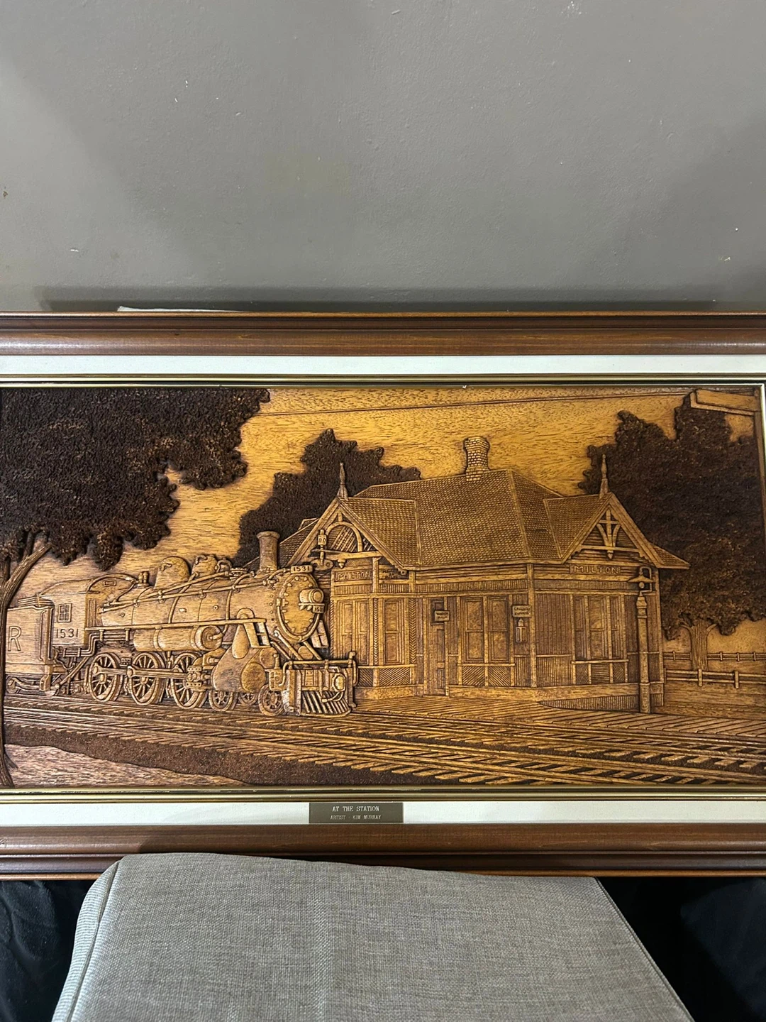 Framed Wood Carving "At The Station" by Kim Murray - photo 2
