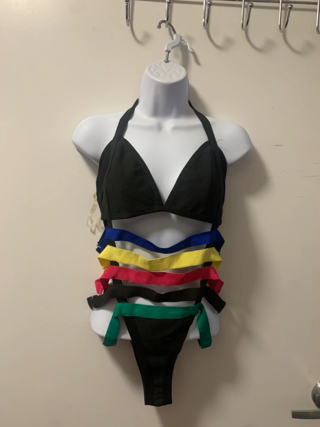 Women's Black Bikini Set with Colorful Straps