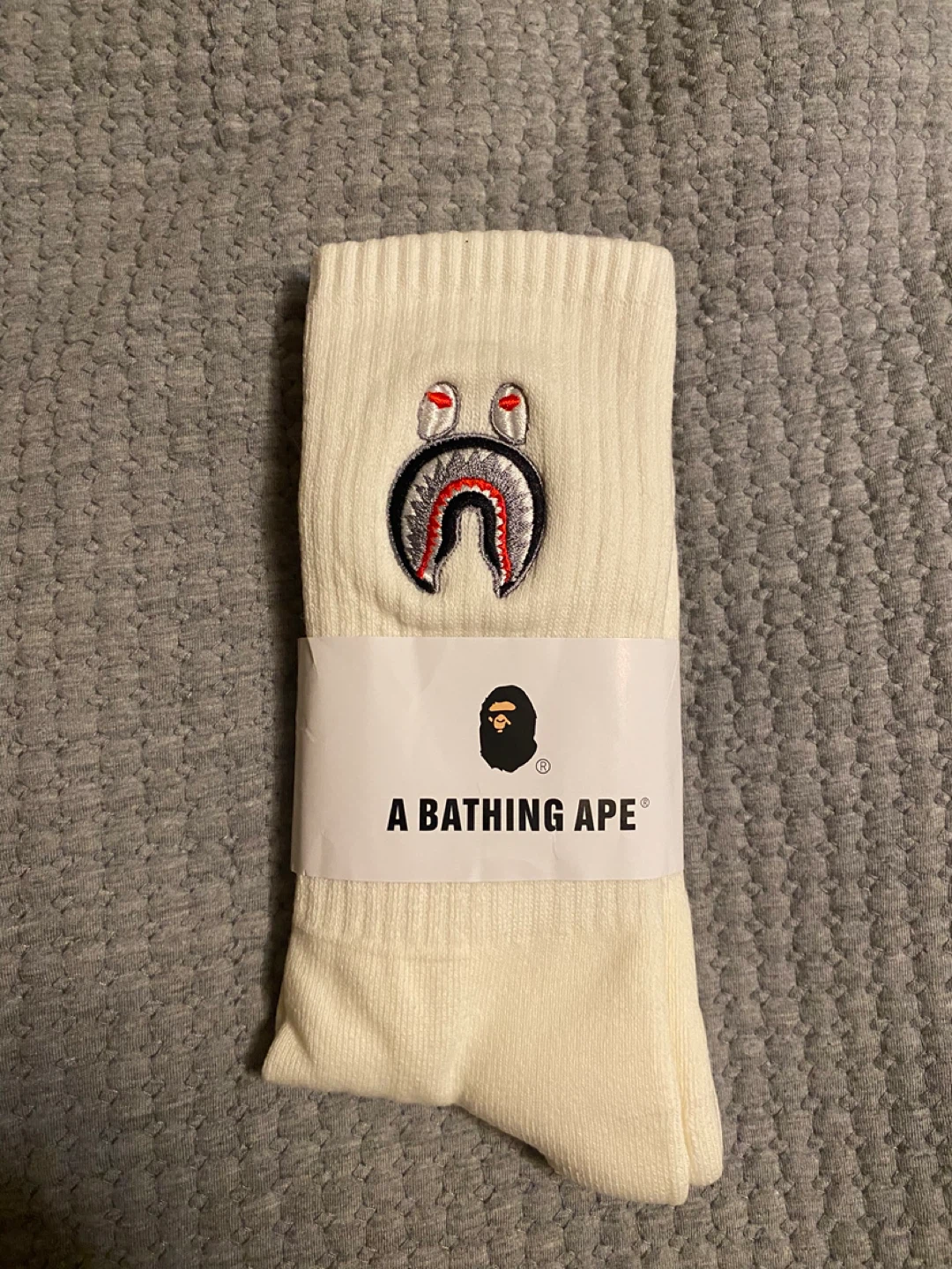 Brand New A Bathing Ape/BAPE White Shark Logo Crew Socks
