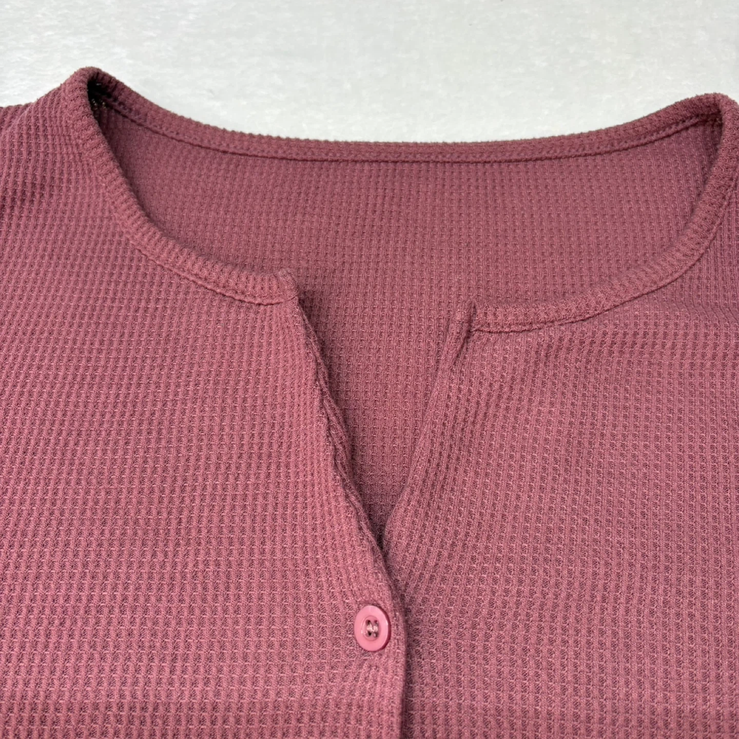 Dark Dusty Rose Waffle Knit Boxy Cropped Button Up Top Size L - photo 4