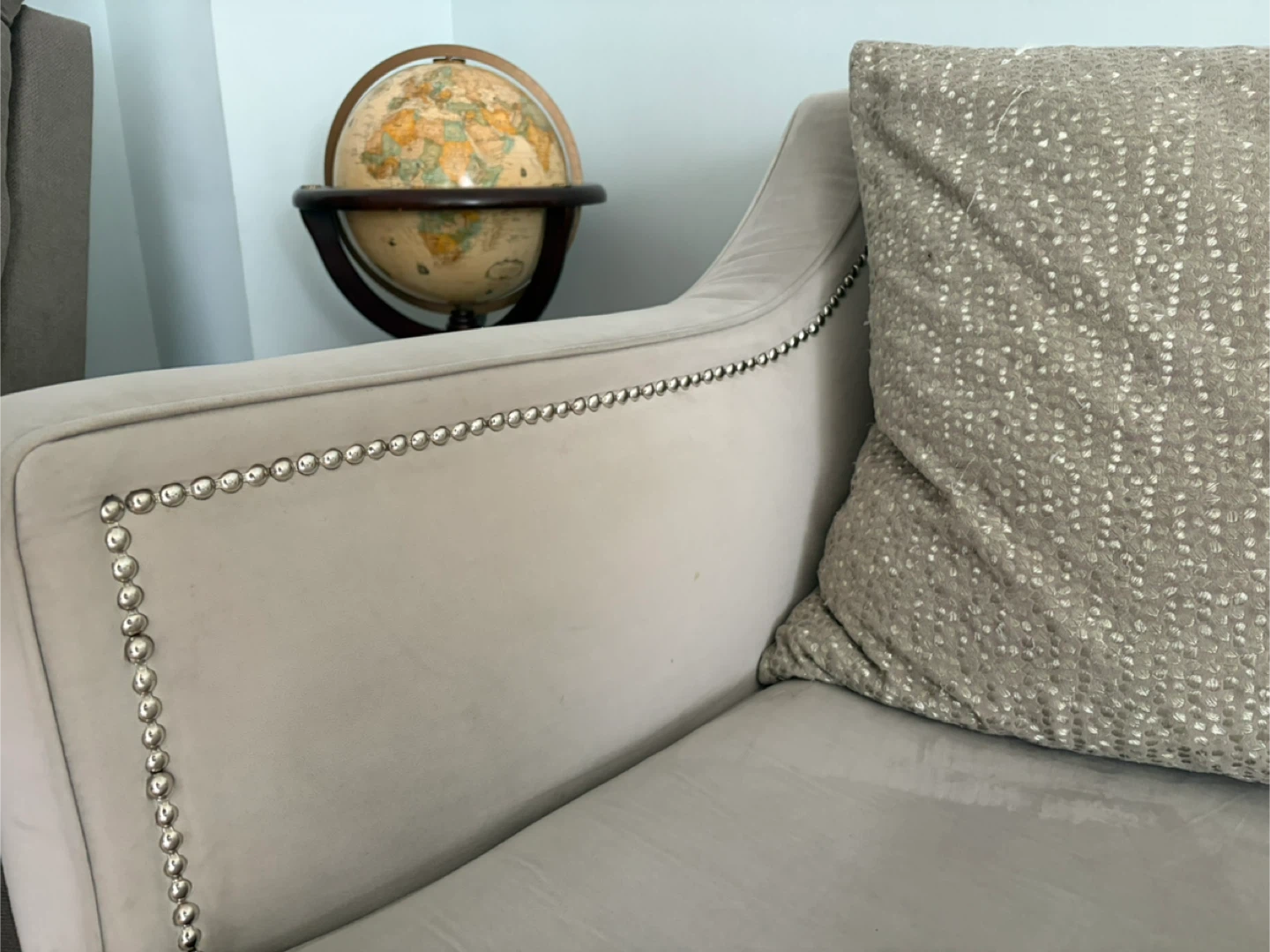Beige Velvet Sofa with Nailhead Trim - photo 4