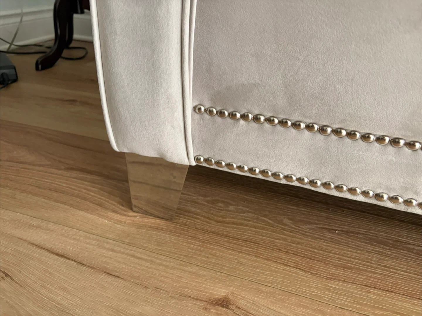 Beige Velvet Sofa with Nailhead Trim - photo 3
