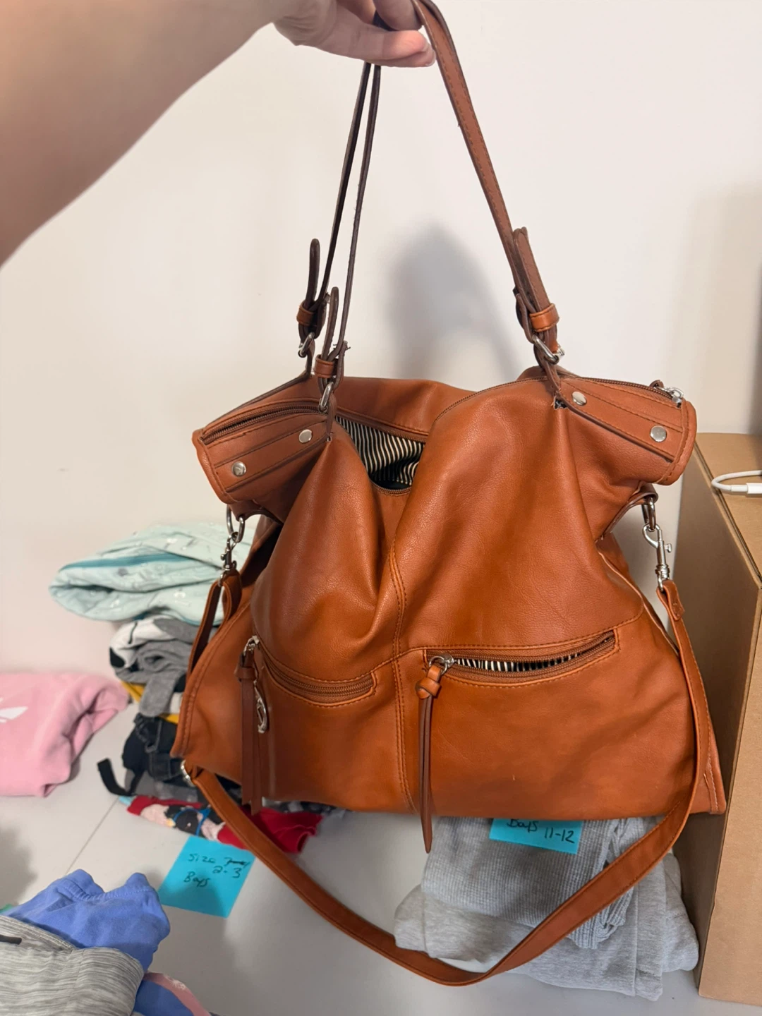 Brown Faux Leather Shoulder Bag