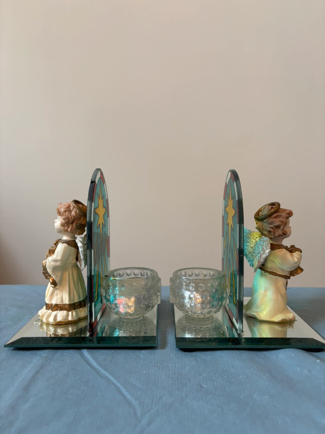 2 Charming Angel Candle Holders with Stained Glass Design - photo 3