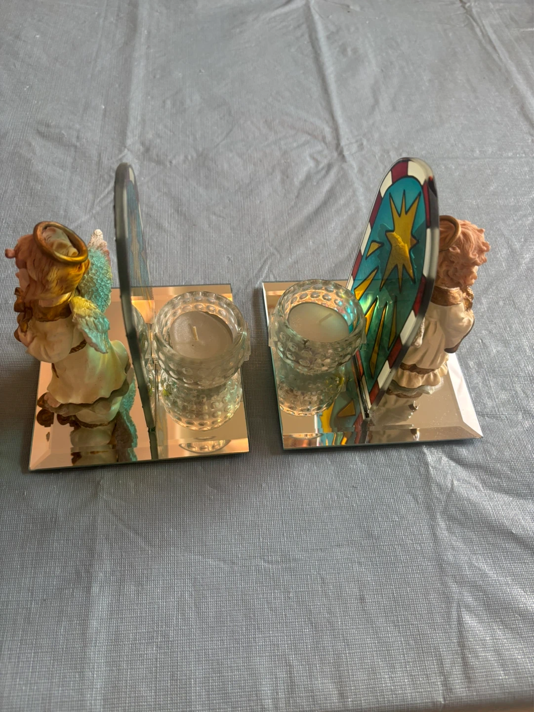 2 Charming Angel Candle Holders with Stained Glass Design - photo 2
