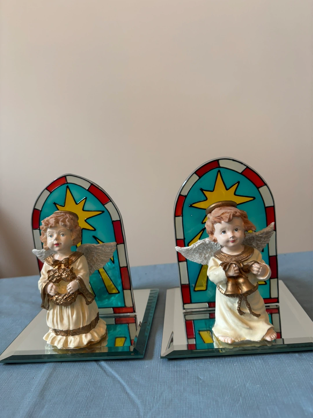 2 Charming Angel Candle Holders with Stained Glass Design - photo 5