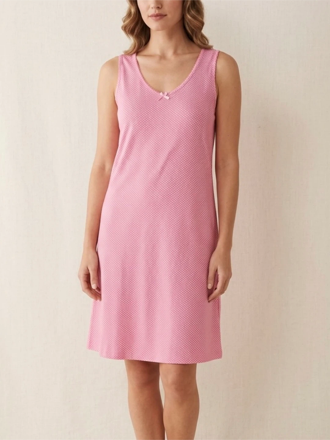 Carisma Polka Dot Sleeveless V-Neck Nightgown Sleepwear Size M