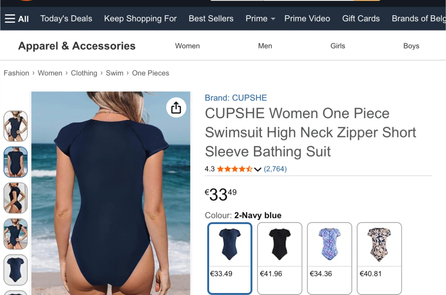 CUPSHE XL Women's Navy Blue Short Sleeve Zipper Swimsuit - photo 2