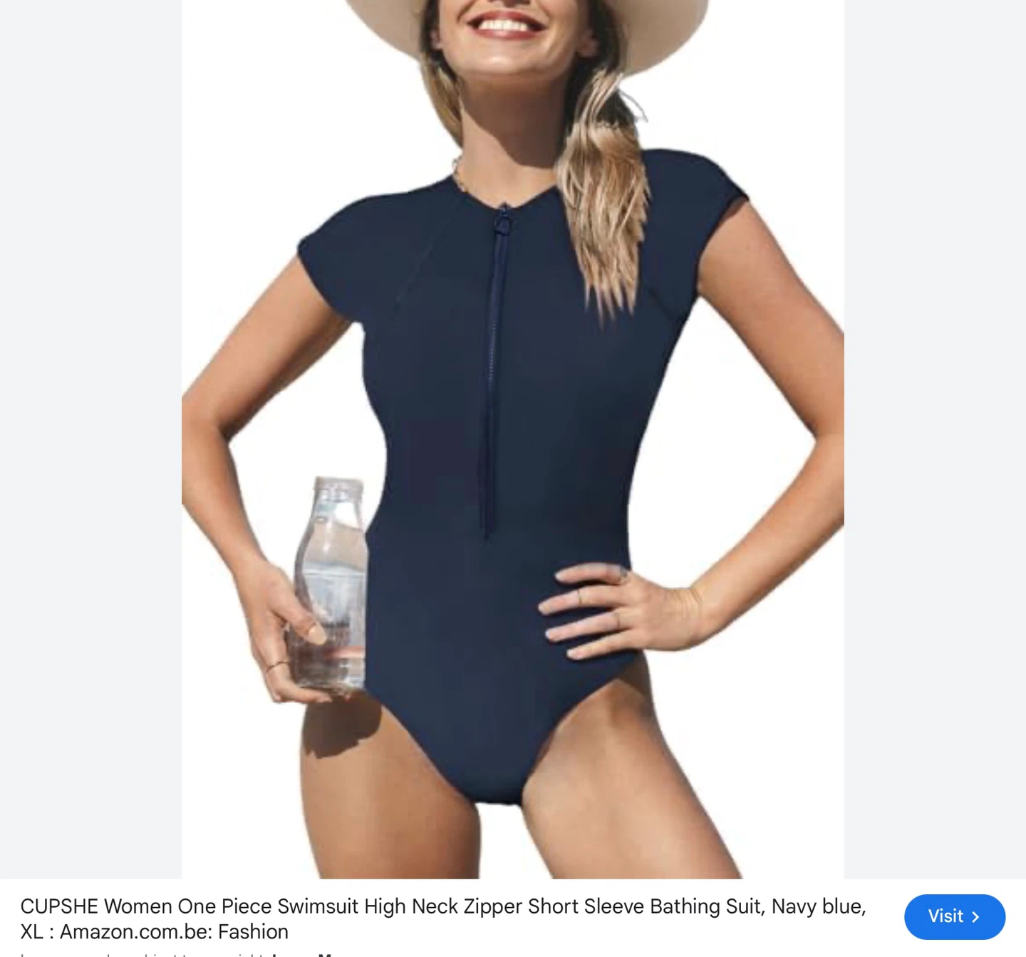 CUPSHE XL Women's Navy Blue Short Sleeve Zipper Swimsuit - photo 4