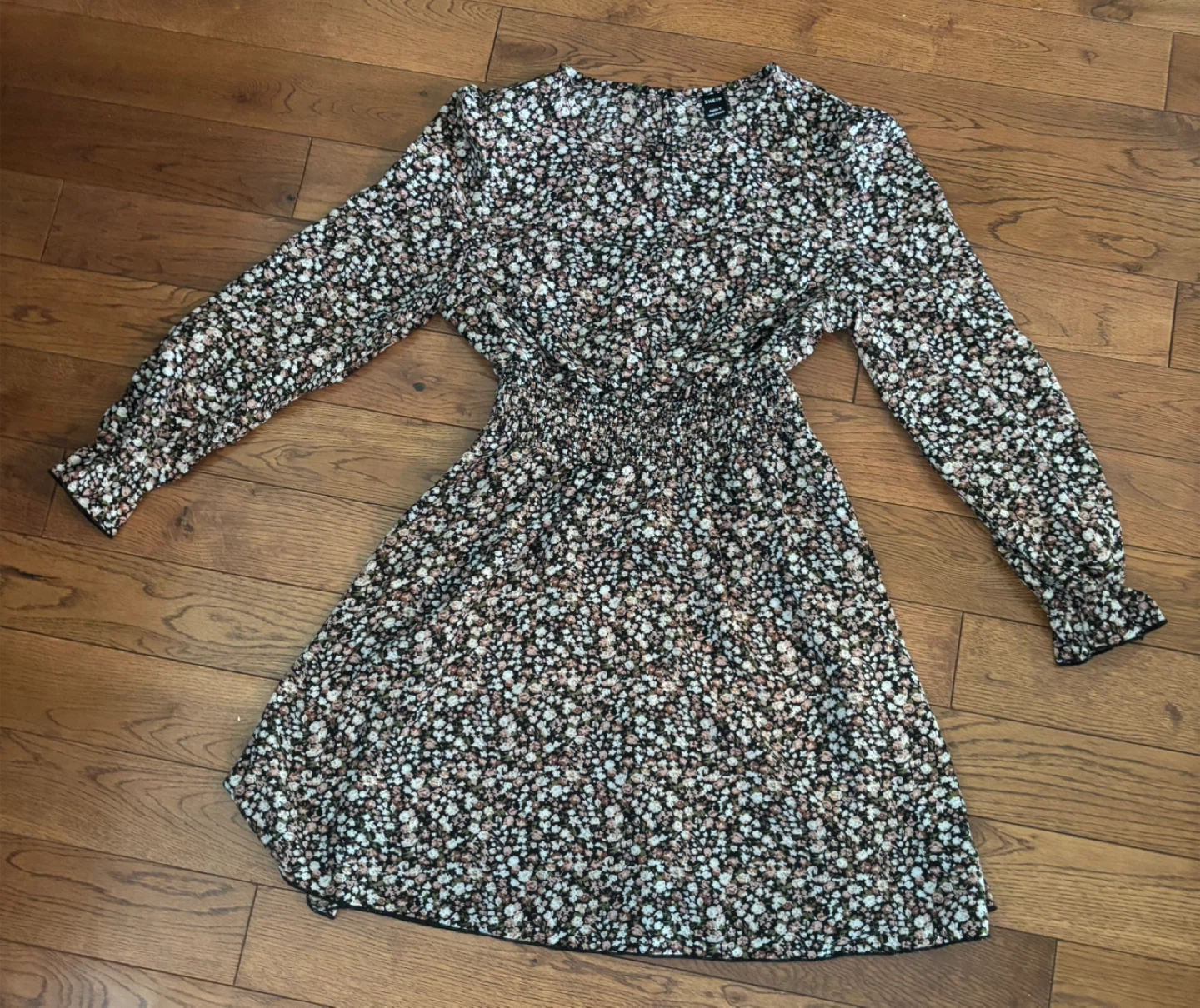 Floral Print Shirred Waist Long Sleeve Dress - photo 2