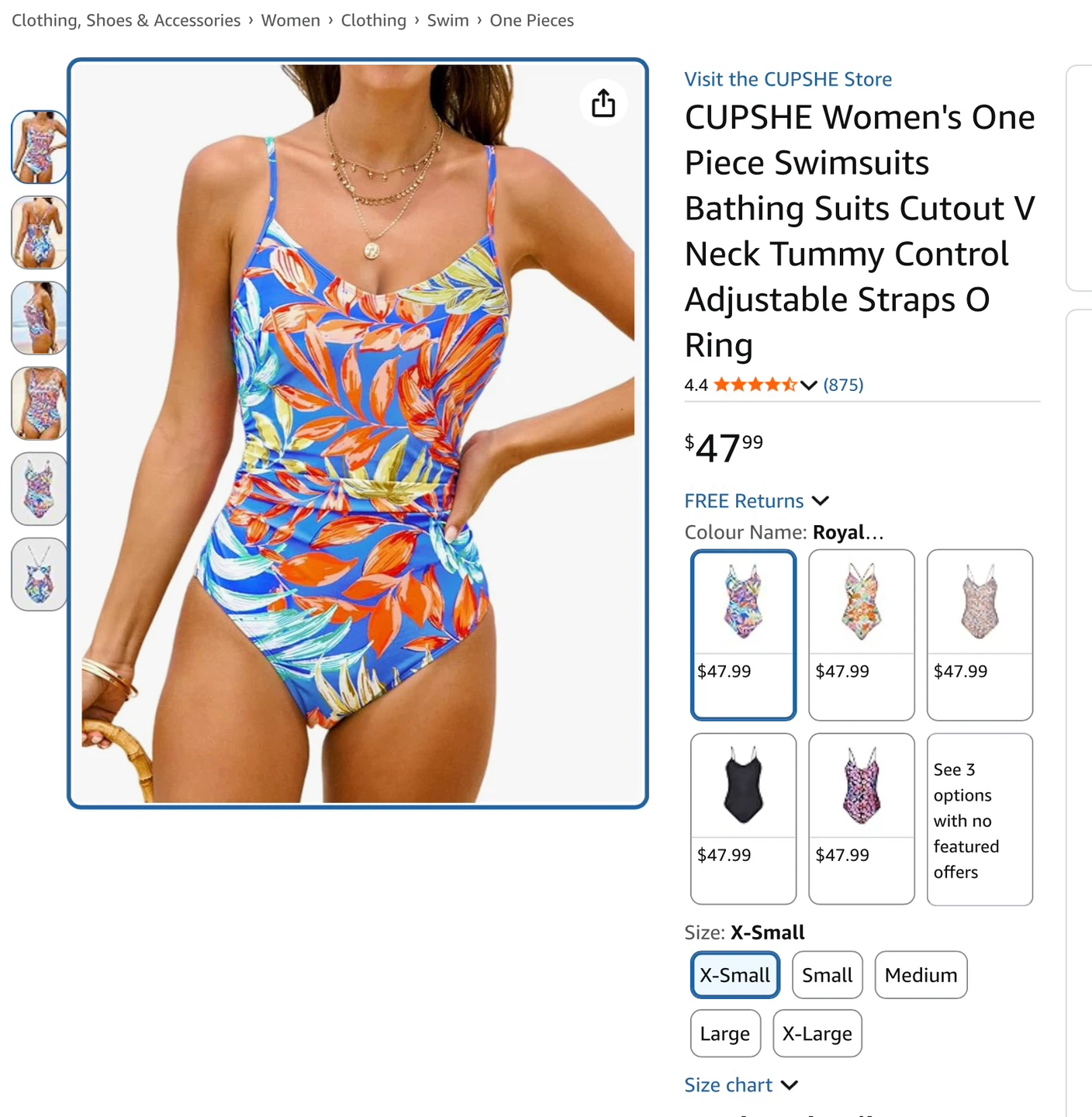 CUPSHÉ Women's One Piece Swimsuit X-Large Blue Floral