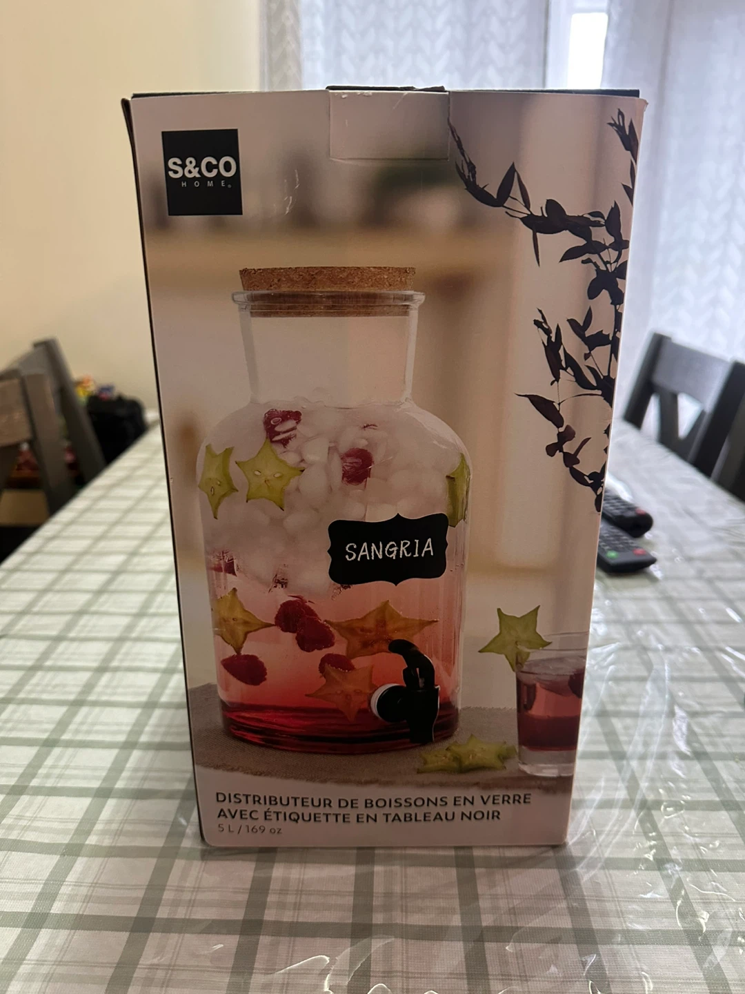 S&CO Home Glass Beverage Dispenser with Chalkboard Label