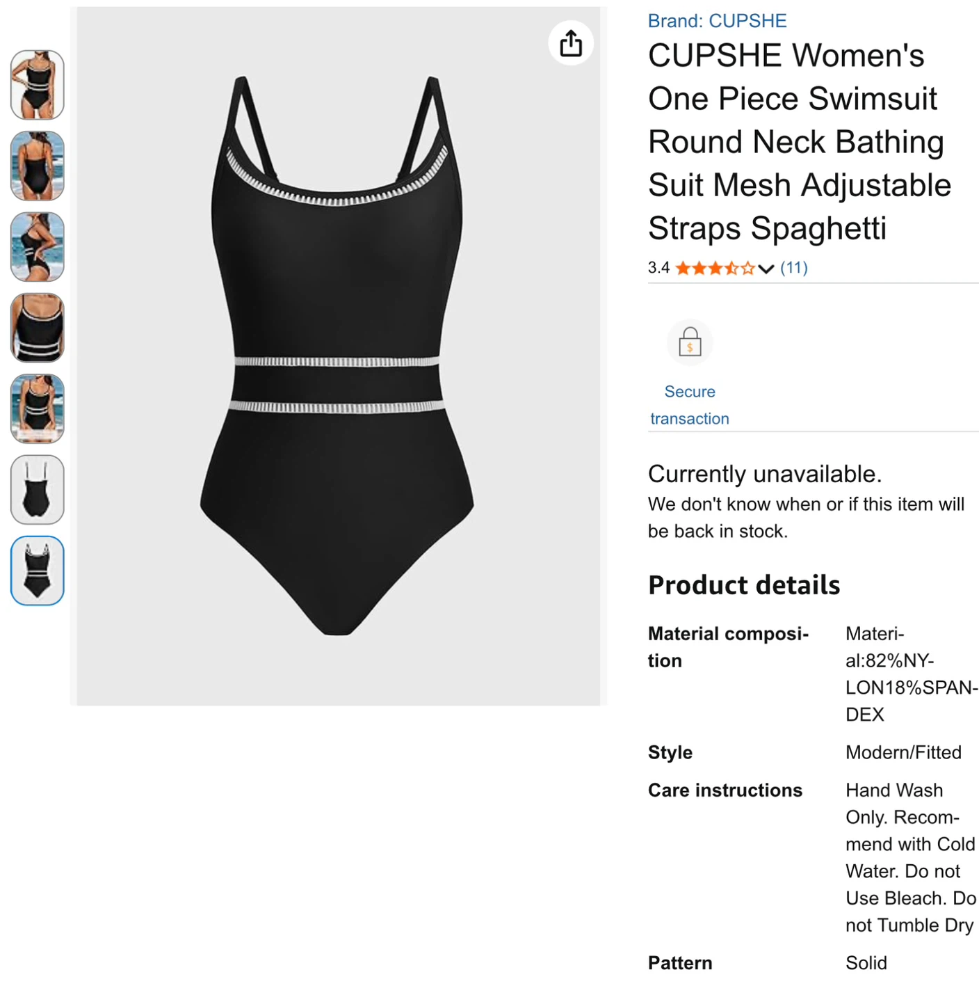 NWT CUPSHE Women's Black One Piece Swimsuit size L - photo 2