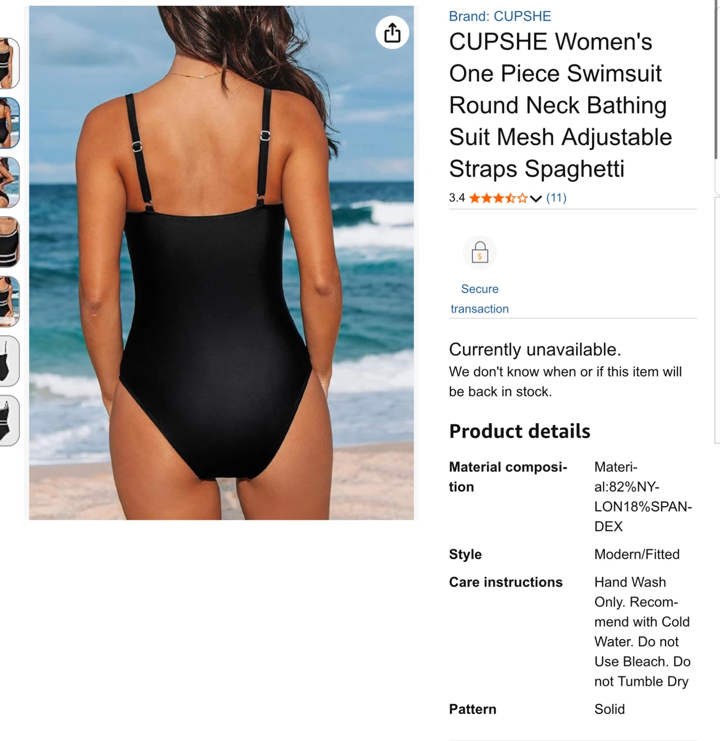 NWT CUPSHE Women's Black One Piece Swimsuit size L - photo 3