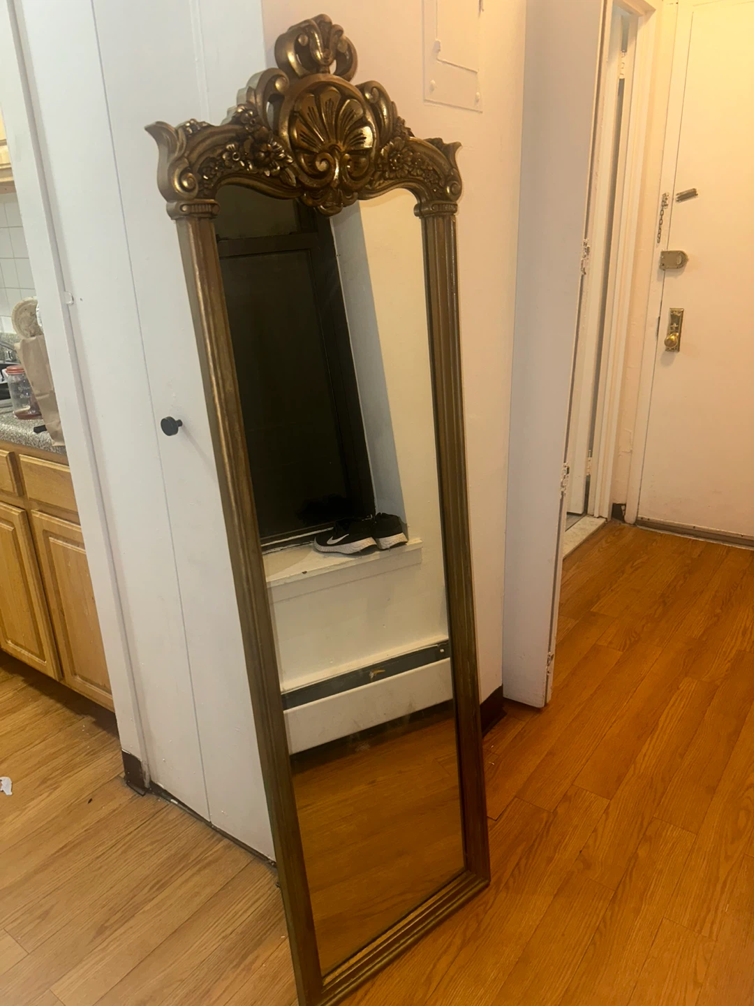 VINTAGE Ornate Gold Carved Floor Mirror