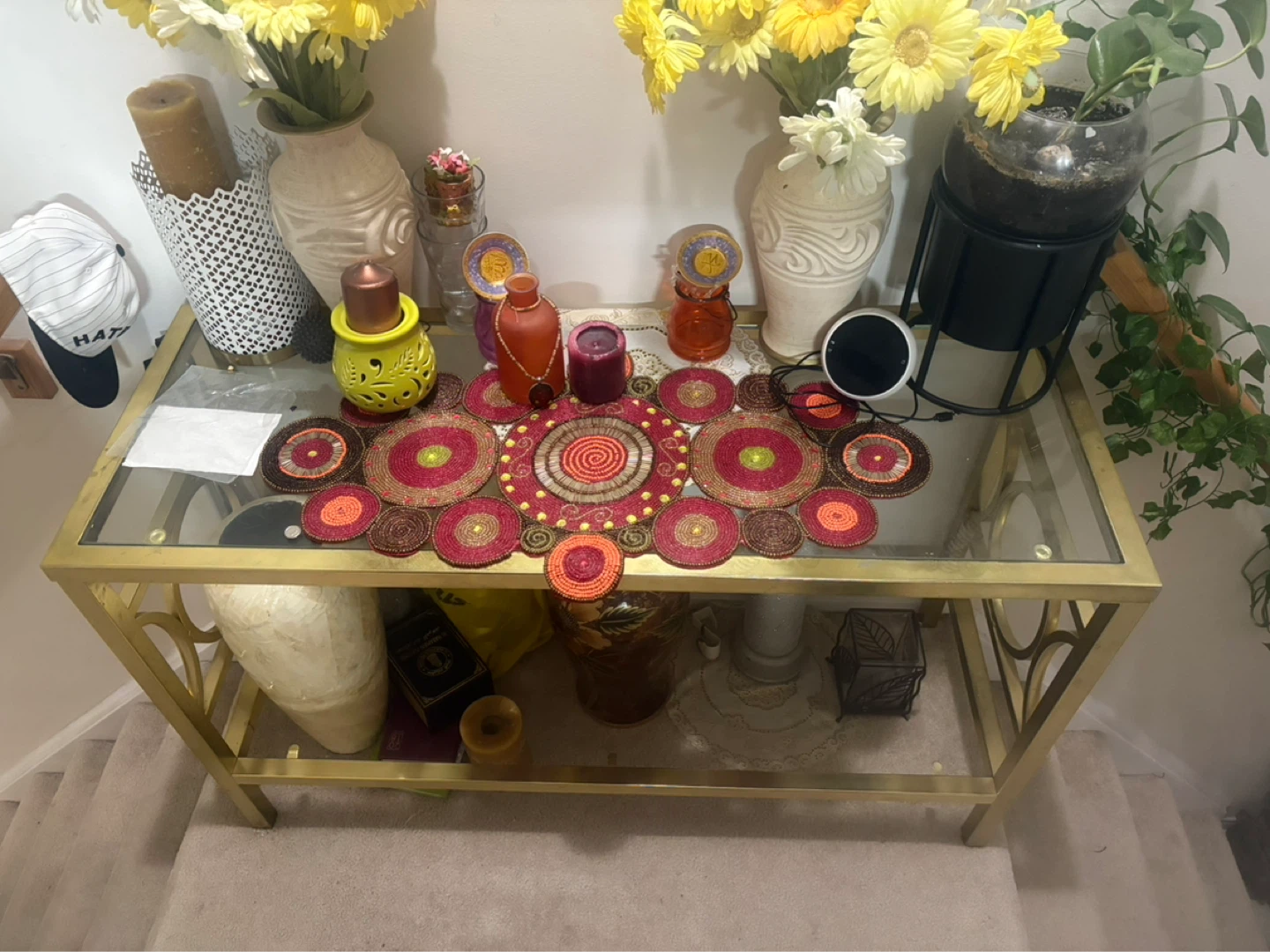 Gold Metal Glass Console Table