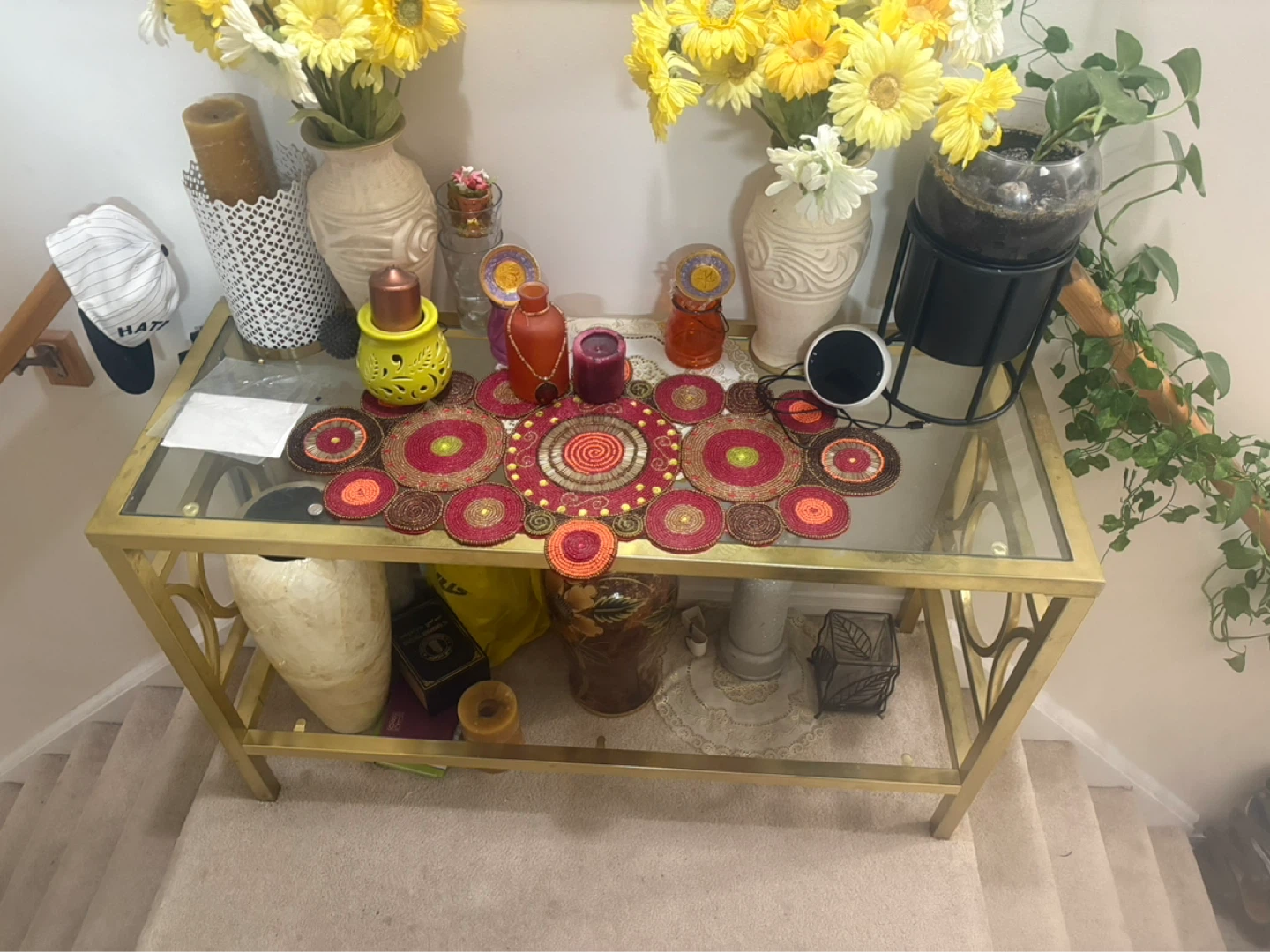Gold Metal Glass Console Table - photo 3