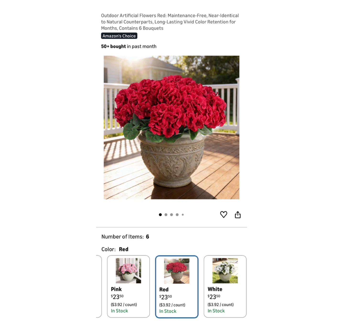 Brand new Outdoor Artificial Flowers Red 6 Bundles