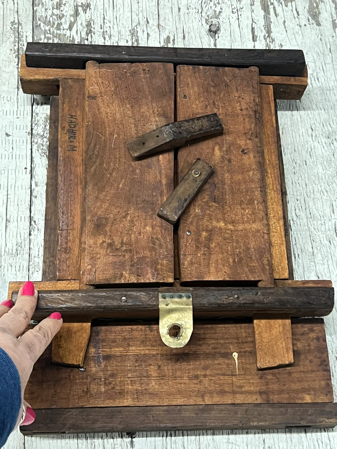 Vintage Hand-Carved Wooden Box with Brass Accents - photo 2