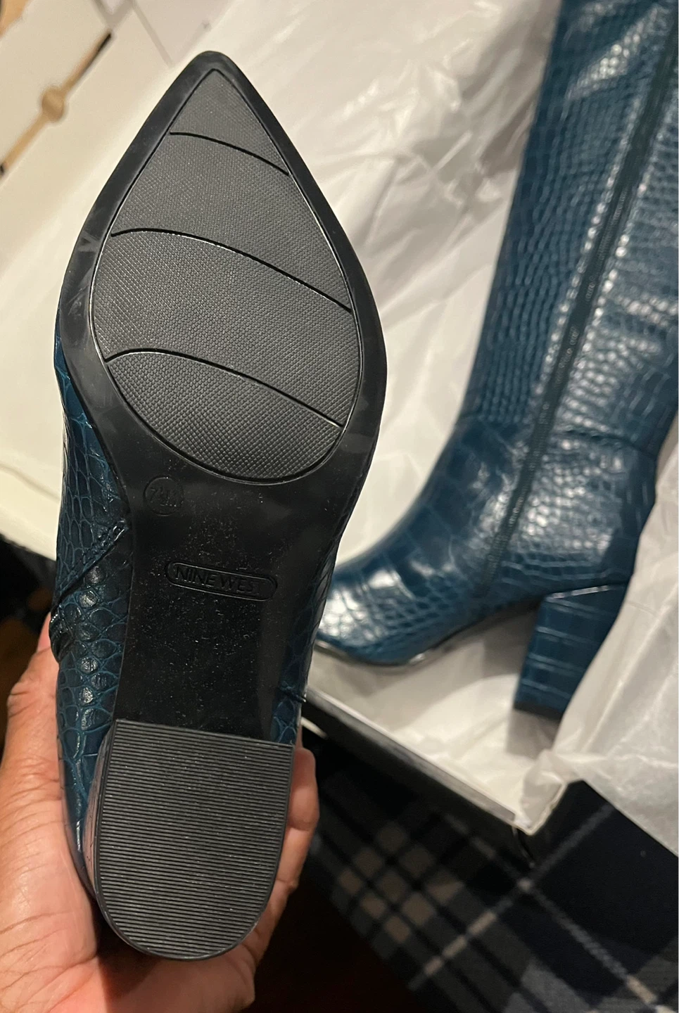 Nine West Teal Croc Embossed Knee-High Boots Size 7M - photo 4