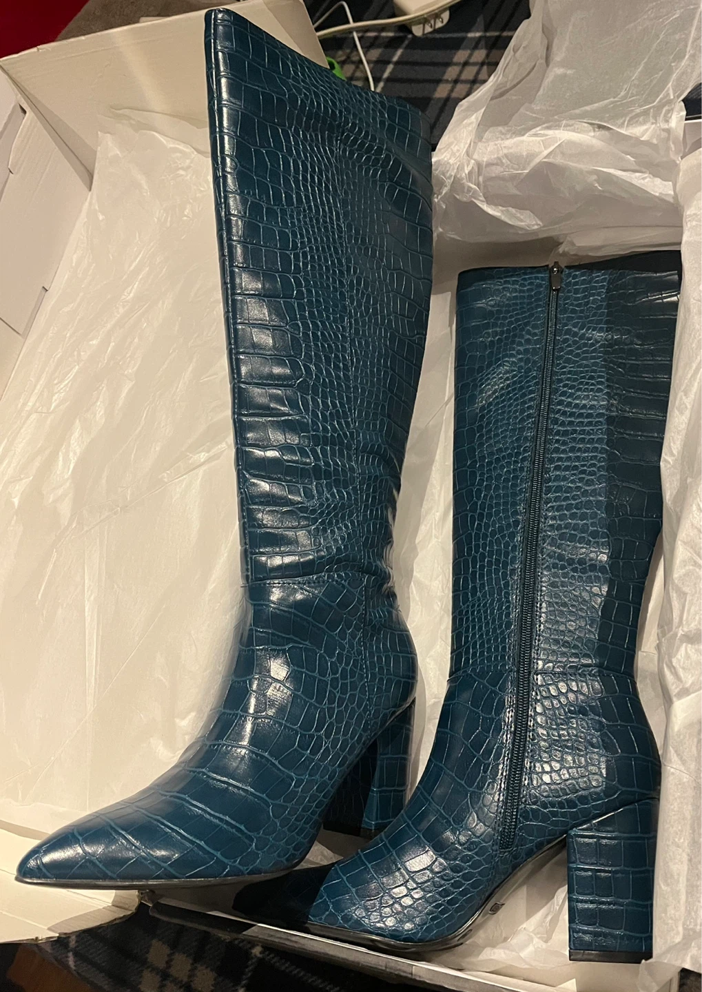 Nine West Teal Croc Embossed Knee-High Boots Size 7M - photo 2