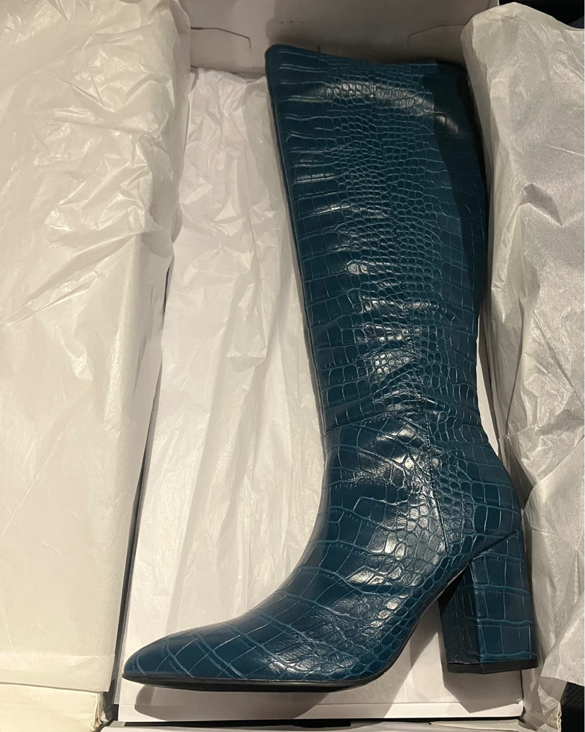 Nine West Teal Croc Embossed Knee-High Boots Size 7M