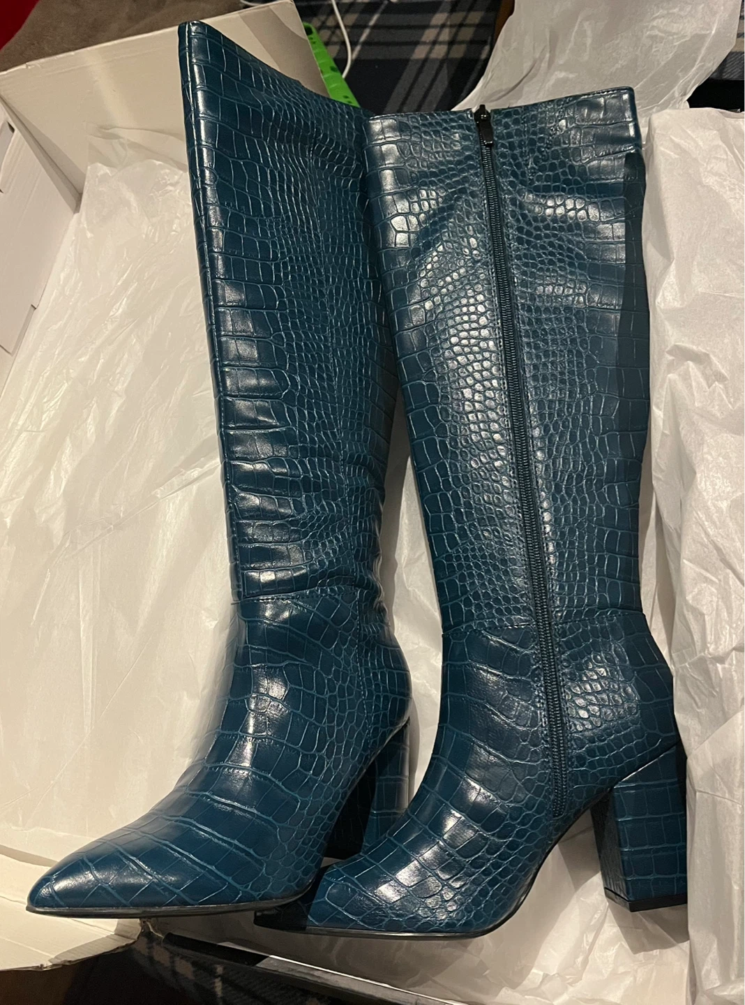 Nine West Teal Croc Embossed Knee-High Boots Size 7M - photo 3