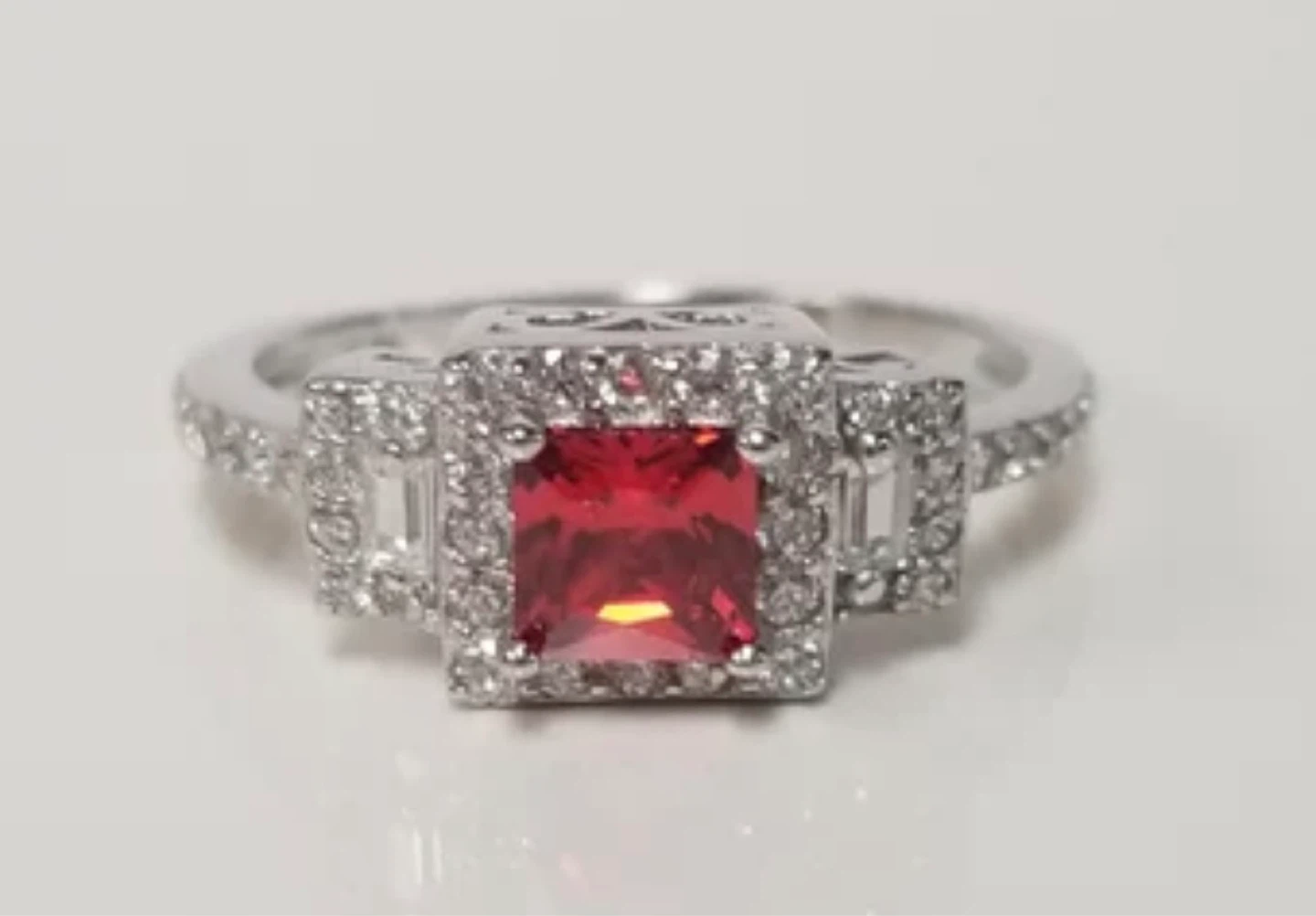 Red Gemstone Ring with Halo