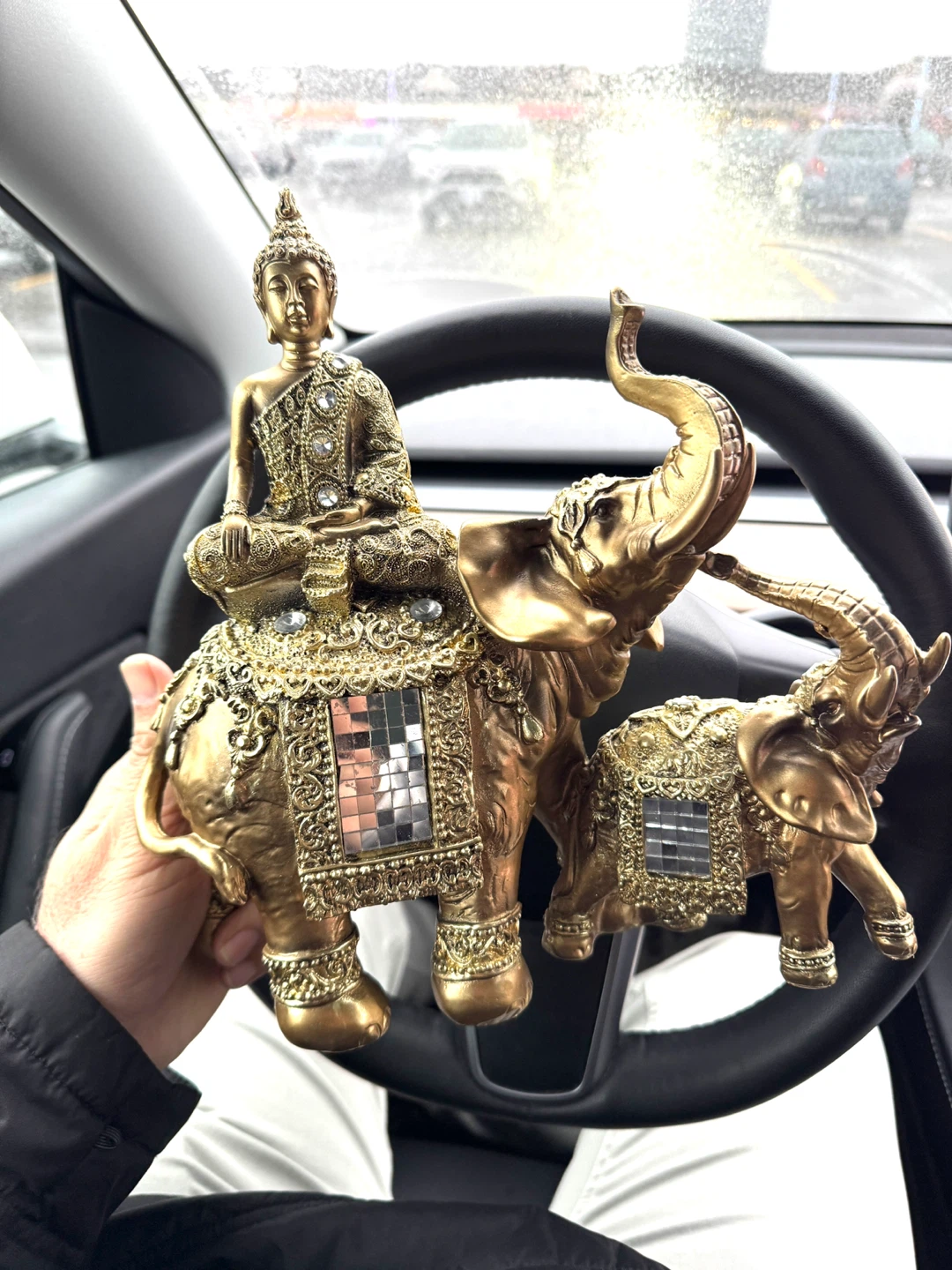 Golden Buddha on Elephants Figurine