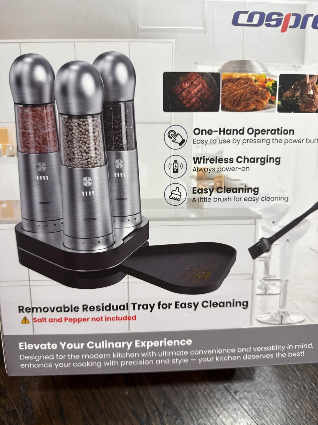 Cospro Electric Salt & Pepper Grinder Set - Wireless Charging - photo 2