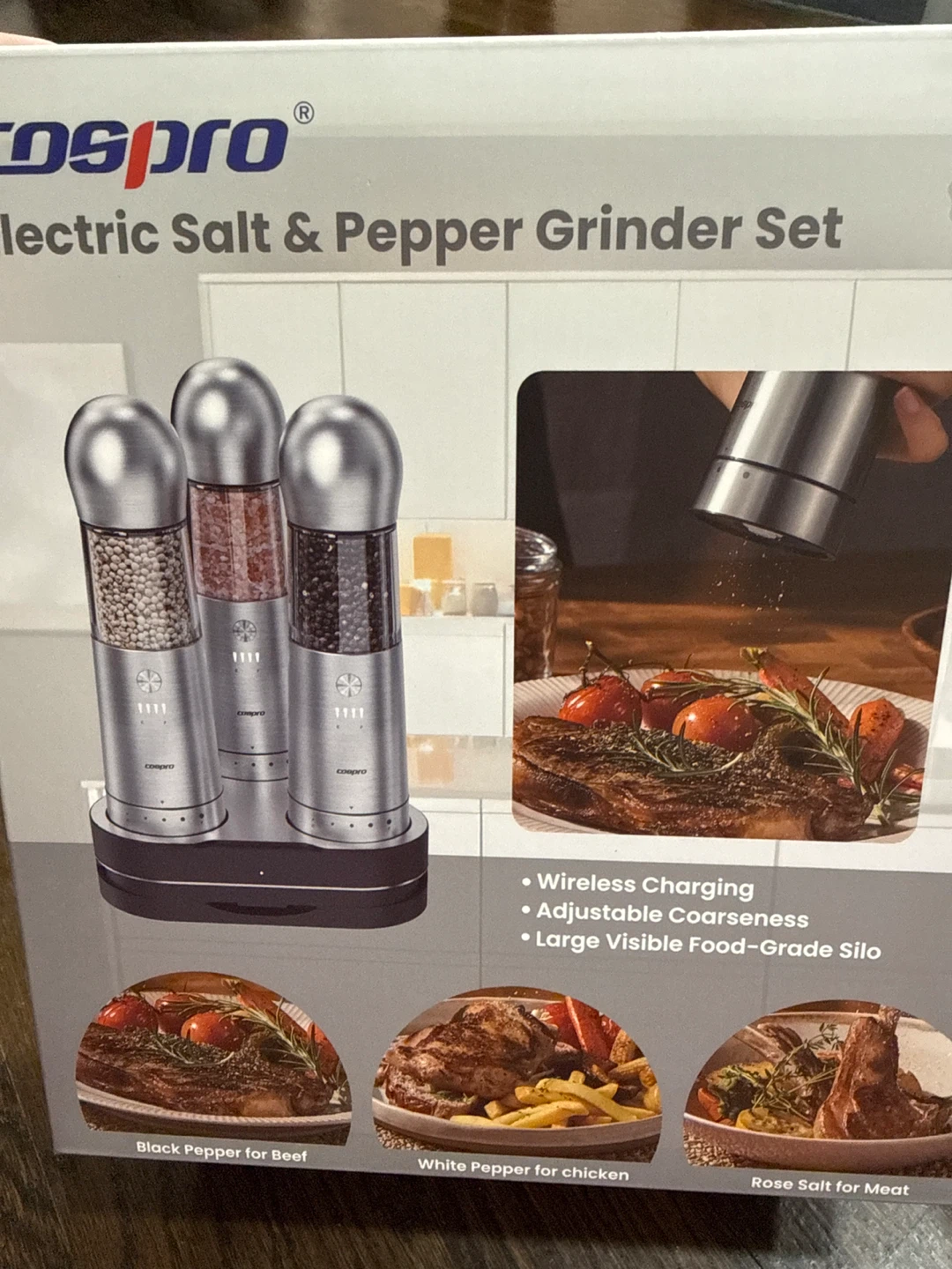 Cospro Electric Salt & Pepper Grinder Set - Wireless Charging