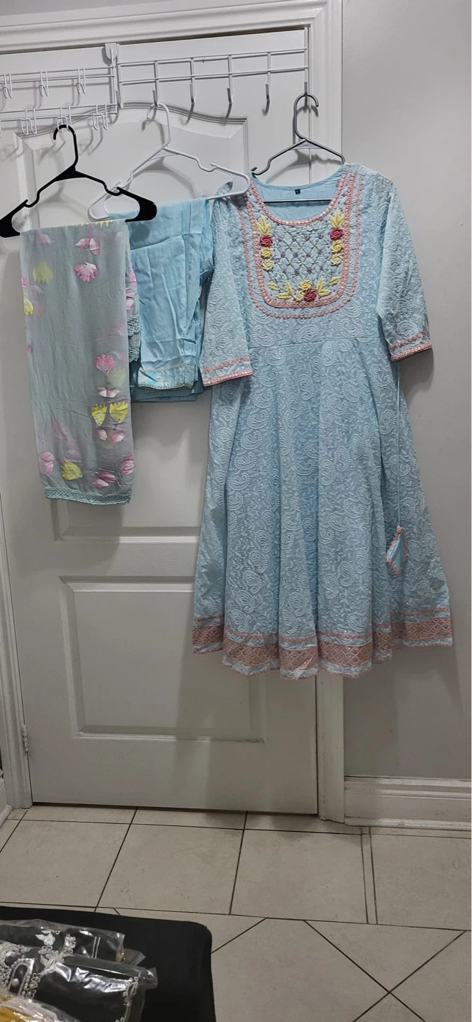 Light Blue Embroidered Anarkali Suit with Dupatta - photo 2