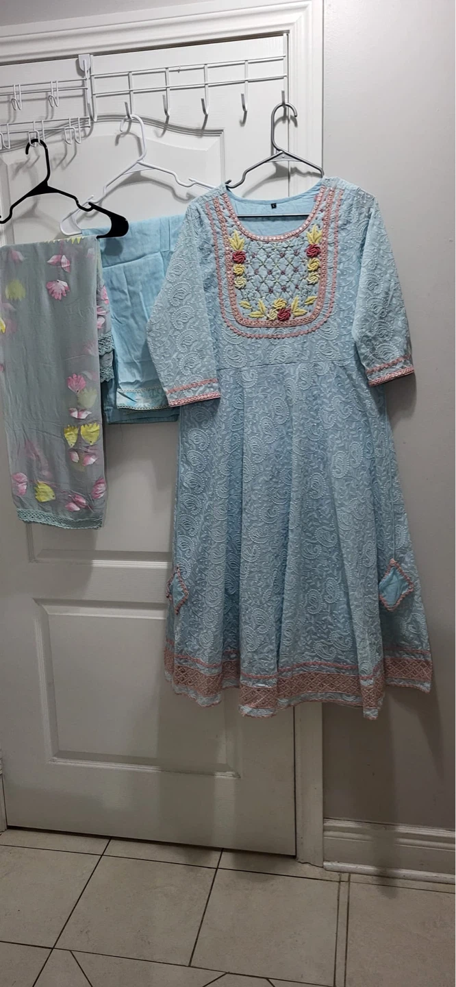 Light Blue Embroidered Anarkali Suit with Dupatta - photo 3
