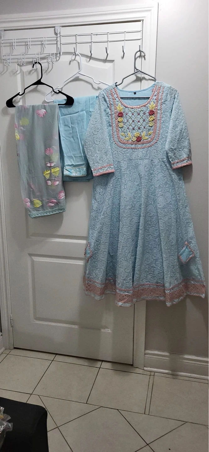 Light Blue Embroidered Anarkali Suit with Dupatta