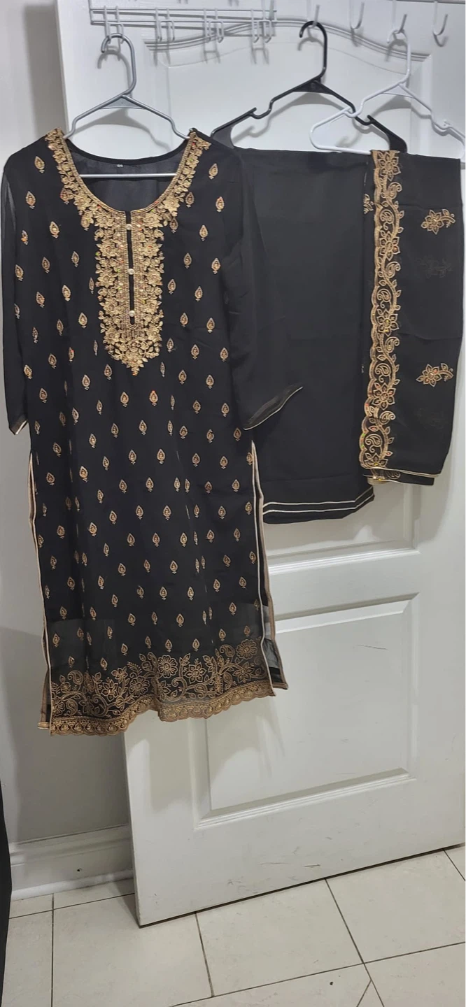 Black Kurti with Gold Embroidery and Pants