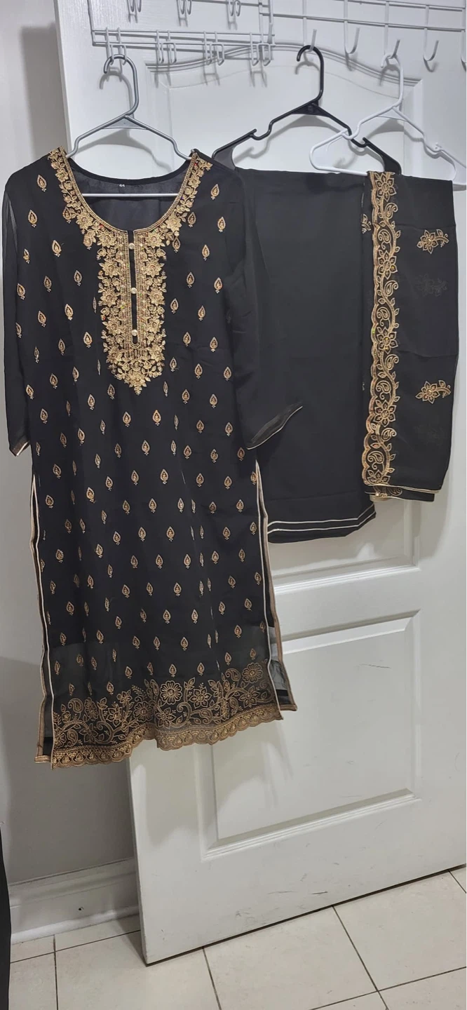 Black Kurti with Gold Embroidery and Pants - photo 2